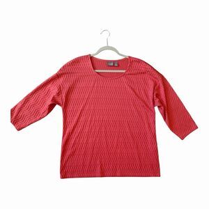 Chico’s Womens Size 2 Coral 3/4 Sleeve Textured Chevron Top Stretch Relaxed Fit